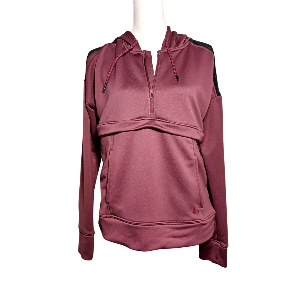 Under Armour Womens Maroon 1/2 Zip Mesh Hoodie Pocket Thumbholes M Running